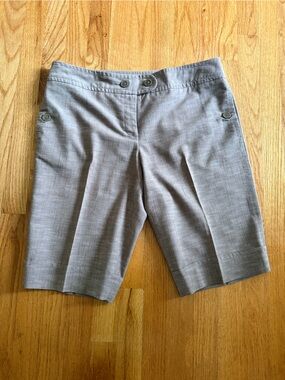 AB Studio Gray Cropped Dress Shorts with Button Accents